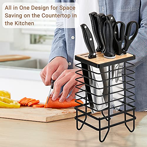 Linfidite Knife Block Holder Universal Kitchen Knife Organizer Storage Stand 8 Slots Top Hollow Iron Wire Safe To Use Different Size Shape Knife Sharpeners Scissors Kitchen Countertop Black #TOP5
