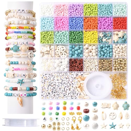 Kit de fabrication de bijoux perles de rocaille en verre pour création bracelet et collier DIY