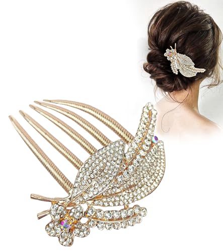 Image of BellaStella Premium Rhinestone Metal Side Hairpin Decorative Hair Bun Comb Bridal Wedding Hair Accessory For Women And Girls Pack of 1 Pc (White)