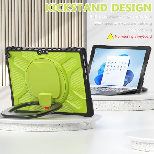 Coque Surface Pro 7 antichoc robuste avec support rotatif et béquille jaune vert - 7