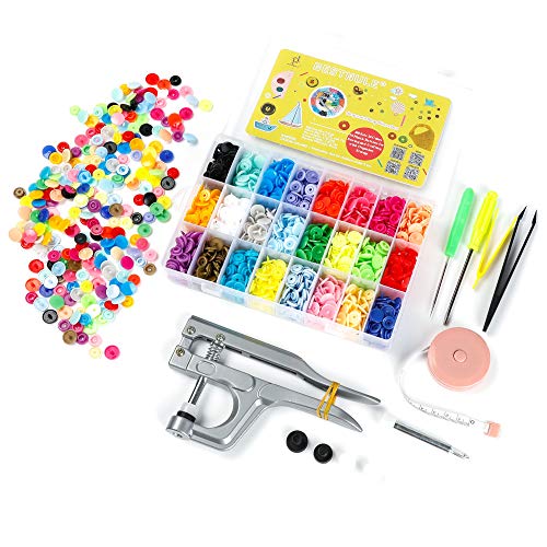 BESTNULE Snaps and Snap Pliers Set, 360 Sets 24 Colors T5 Plastic Buttons for Sewing and Crafting, Resin Snaps Hand Tool Snaps Fastener with Organizer Storage Containers