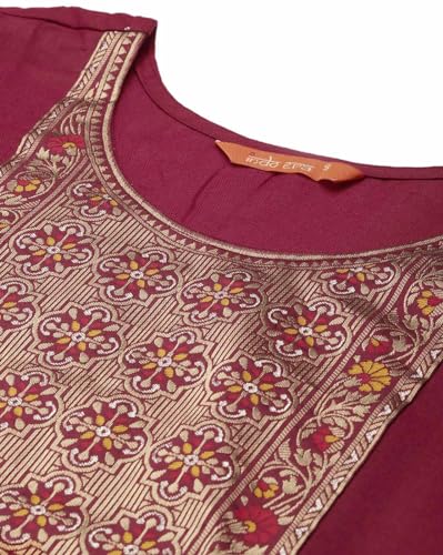Image of INDO ERA Women's Cotton Blend Yoke Design Straight Kurta with Pant & Dupatta Set
