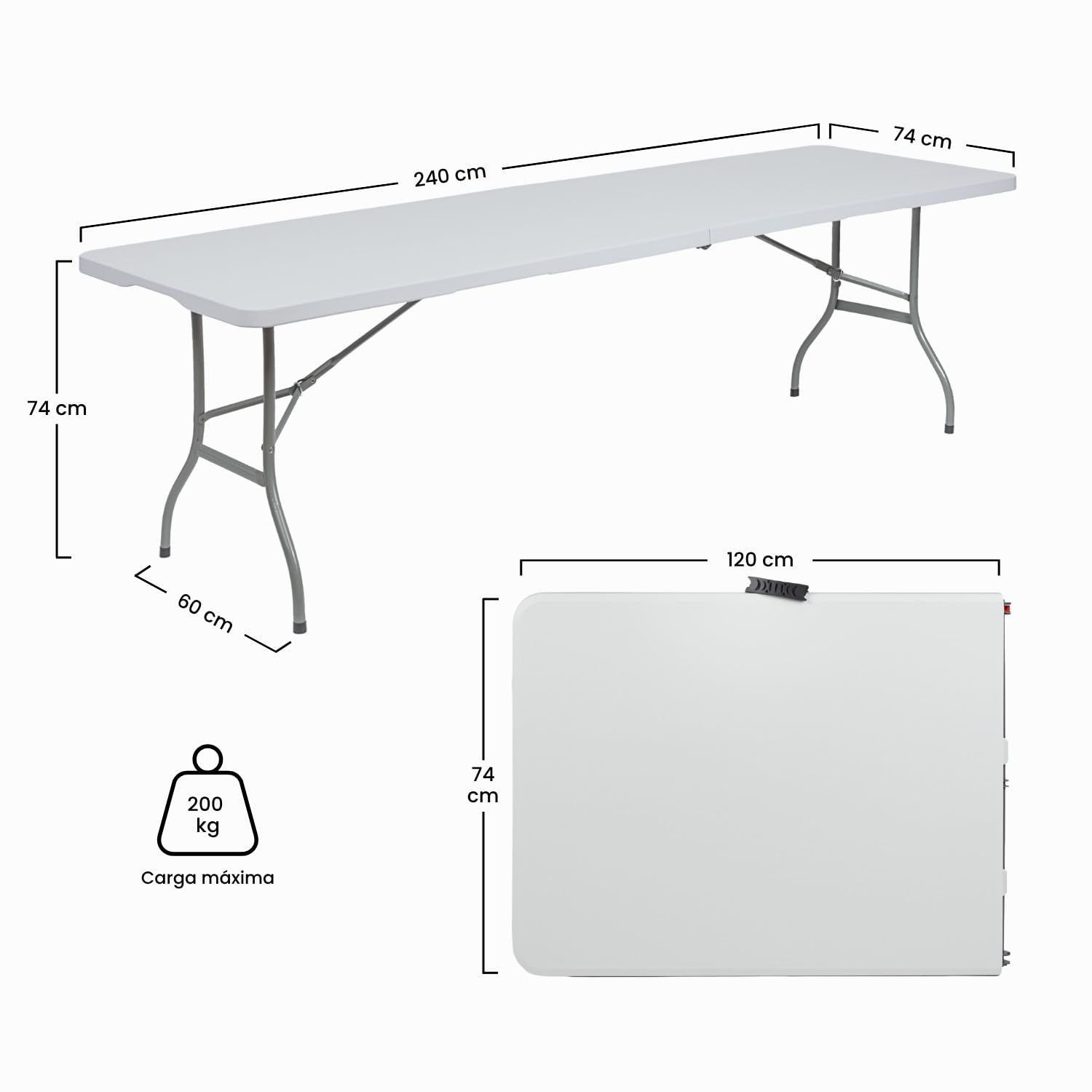 campingtisch 240 cm THINIA HOME Catering-Tisch, klappbar, tragbar, rechteckig, weiß, cm, Mehrzweck-Tisch für Camping, Veranstaltungen im Freien oder im Innenbereich | Tisch aus Kunstharz und Stahlbeine Item:Silver 2-Pack Allcamps - Camping Natterer sonsofbattery folie