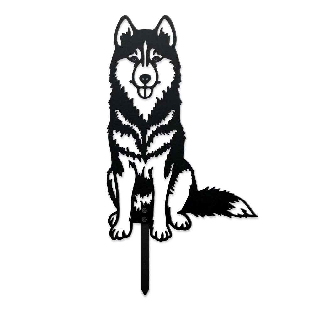 WADORN Husky Metal Decorative Garden Stakes, Dog Outdoor Statues Silhouette Funny Black Animal Dogs Silhouette Outdoor Stakes Decor Gift for Garden Yard Backyard Patio Lawn Art Outdoors Decors