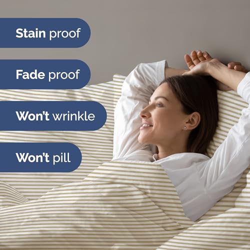 Image of Duvet Cover King Size Set - Extra Soft King Duvet Cover 104 inch x 90 inch with 2 Pillow Shams for Women, Men, Kids & Teens - Hotel Luxury w / Zipper Closures & Ties - Comfy, Cozy & Breathable (Beige Stripes)