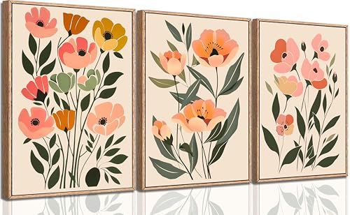 Boho Flower Canvas Wall Art Minimalist Abstract Botanical Floral ...