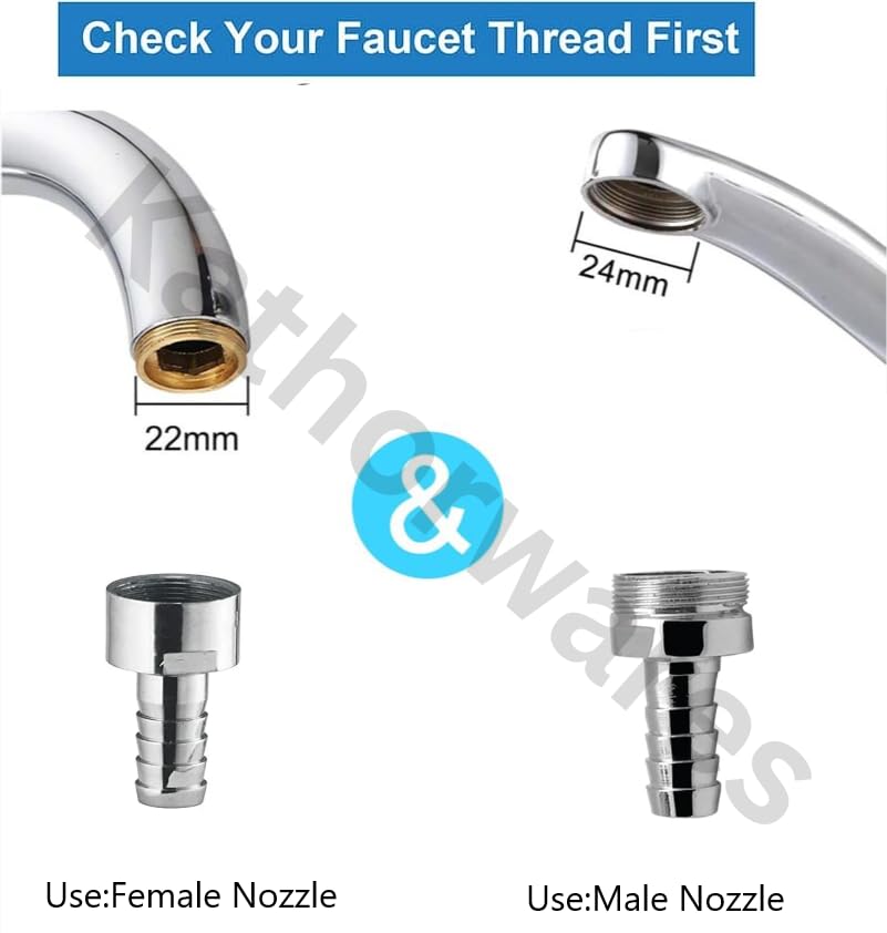 Image of KATHORWARES Stainless Steel Tap Nozzle Connector, Hose Barb Adapter, Faucet Fitting for Kitchen, Bathroom,Washing Machine,Garden||Leakproof||Jet Spray Male /Female Connector