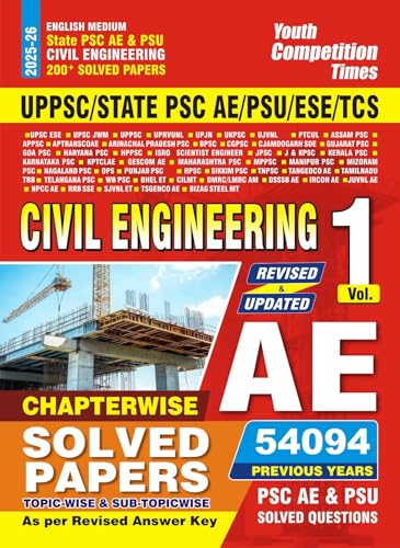 Image of Youth Competition Times Civil Engineering Solved Papers, Vol 1, UPPSC State PSC AE PSU ESE TCS Exam Guide, English Medium, 200+ Previous Year Questions, 2025-26 (Rssb Nurse Exam Guide Series)