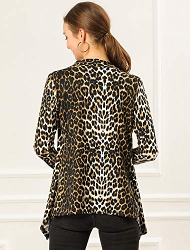 Allegra K Women's Long Sleeves Open Front Leopard Prints Cardigan XL Black