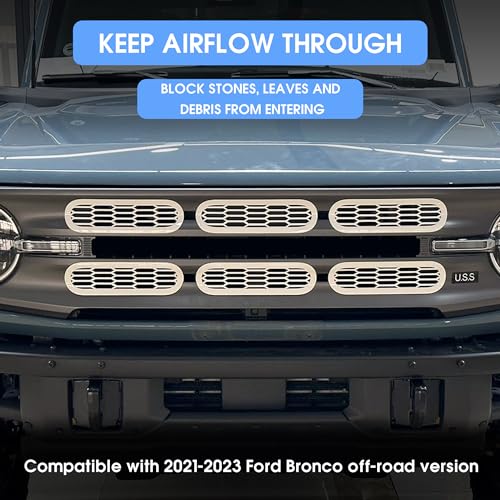 Image of sukemichi White Front Grille Inserts Mesh Grill Cover for Ford Bronco | Decals stickers covers,Fits 2021-2026 Base /Big Bend /Outer Banks /Badlands exterior accessories,Not for Sport,ABS,6 Pack