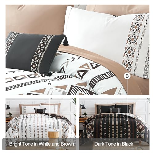 Geniospin Full Comforter Set - 7 Pieces Bed in a Bag, Comfortable Western Bedding Sets for All Seasons, Lightweight Soft Boho Comforter Bed Set with Sheets, Pillowcases & Shams