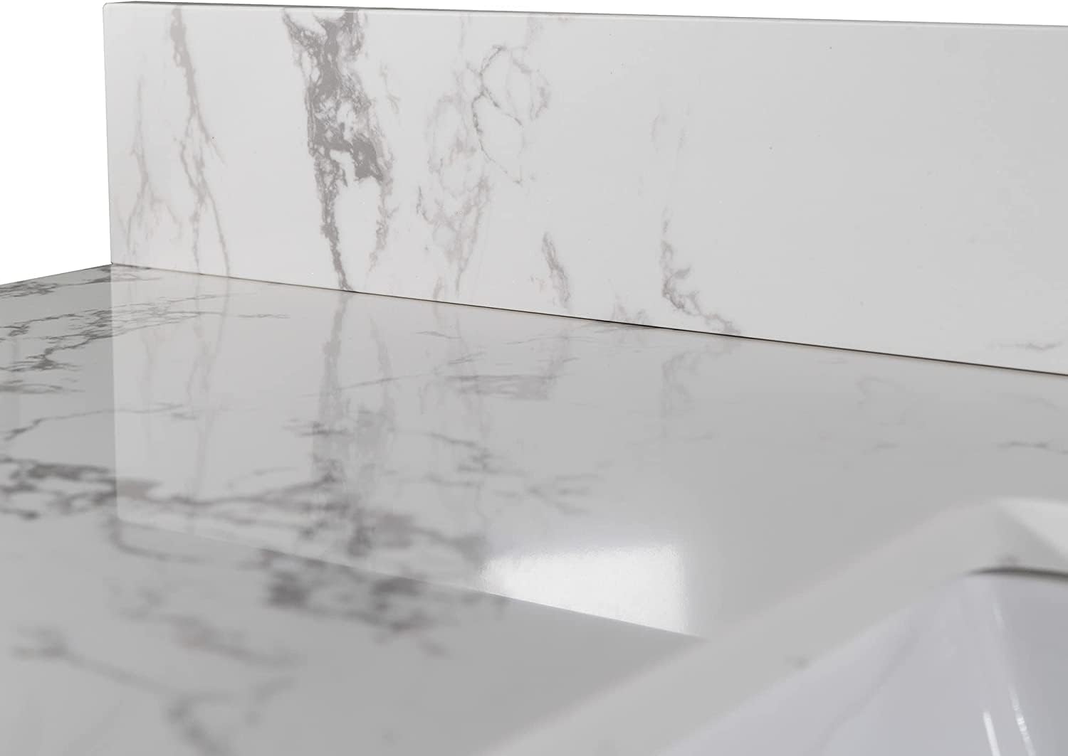 31" x 22" Bathroom Vanity Sink Top, Three Hole Engineered Stone Vanity Top with Undermounted Rectangular Ceramic Sink & Backsplash, No Cabinet