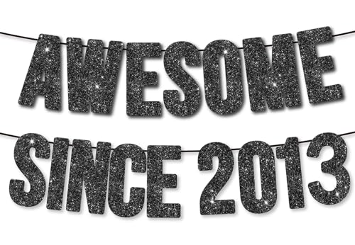 Image of Pre-Strung Awesome Since 2013 Banner for 13th Birthday Party Decoration,Happy 13th Men Women Birthday Party Banner,Handmade - Black