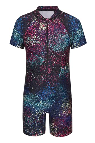 Image of Girls Rash Guard Swimsuits One Piece Bathing Suits for Girls UPF 50+ Sun Protection Short Sleeve Sunsuits Zipper