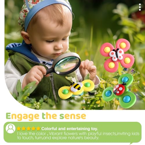 ALASOU 3PCS Suction Cup Spinner Toys for 1 Year Old Boy Girl|Spinning Top Baby Toys 12 18 Months|1 2 Year Old Boy Birthday Gift|Baby Bath Toy for Kids Ages 1-3|Sensory Toy for Toddlers 1-3 - Image 6