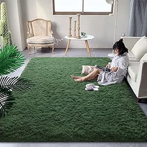 DweIke Super Soft Shaggy Rugs Fluffy Carpets, 4×6 ft Deep Green Area Rug for Living Room Bedroom Girls Kids Room Nursery Home Decor, Non-Slip Plush Indoor Floor Bedside Rug, 4×6 Rug Deep Green