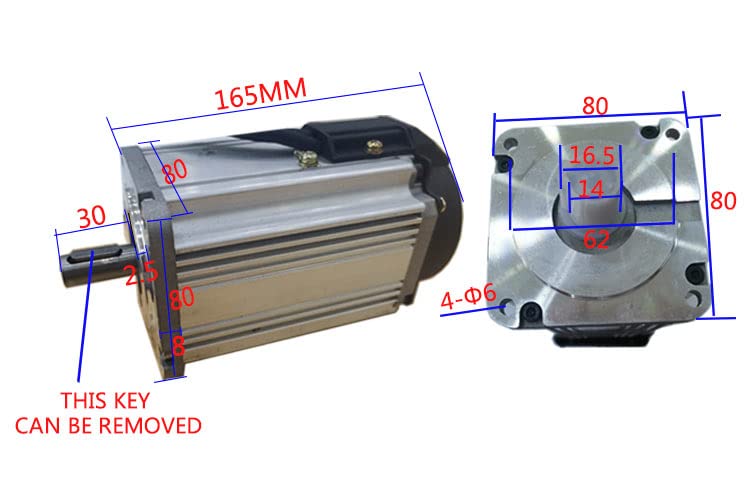 Perspective view of QIWO brushless motor with keyway dimensions.