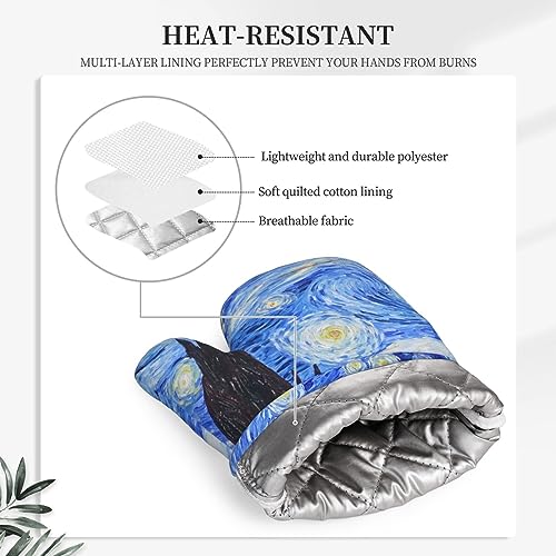 Magifun Starry Night Oven Mitts Print Of Van Gogh Oil Paintings Hand Gloves Mitts With Polyester Quilted Blue Heat Resistant Silicone Oven Gloves thumb #4