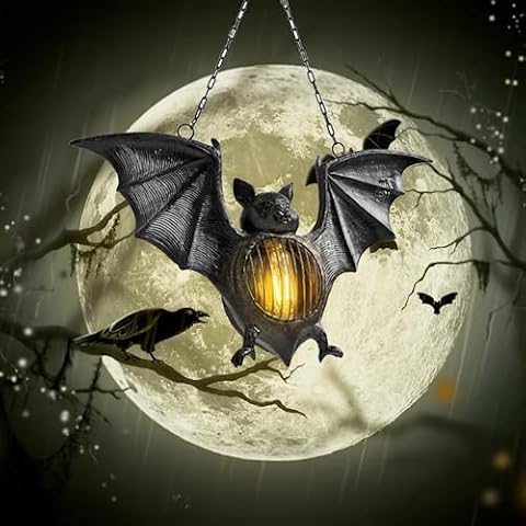 Halloween Hanging Bat Lights Decorations, Halloween Luminous Bat Hanging Lamp Colorful Gradient Scary Vampire Bat Ornaments for Halloween Party Ghost Festival Haunted House Decoration (Bat) Cover