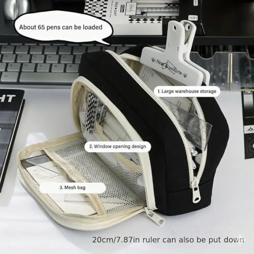 Image of Black Panda Canvas Pencil Pouch, Large Capacity Pen Case for Kids