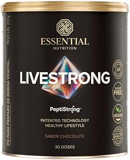 PeptiStrong Livestrong Essential Nutrition Chocolate 237g – Suplemento Proteico em Pó com Peptídeos, Rico em Proteína Vegetal, Sabor Chocolate