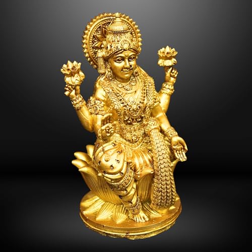 Image of Goddess Lakshmi Laxmi Devi MATA Idol - 4.5 Inches Polystone Material Murti - Colour - Brass, Silver - Perfect Statue for Car Dashboard, Home, and Office Decor Indian God Small Size (Brass)