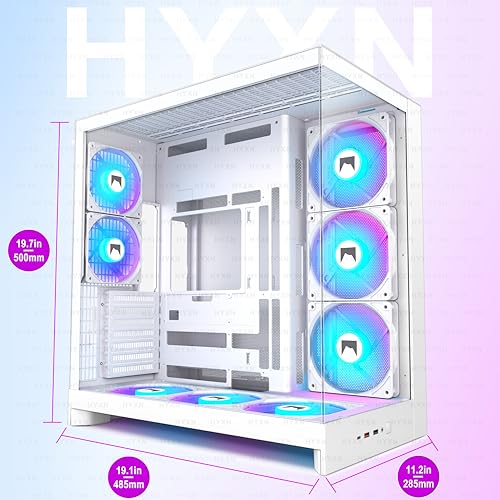 Image of H2 (2026) HYXN ATX PC Case, Pre-installed 8 PWM ARGB Fans (6X140mm,2X120mm), Large Dual-Chamber ATX Mid-Tower Airflow Computer Case, Gaming PC Case, 420mm Radiator Support, Type-C 3.2 (White RGB)
