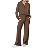 Sweat Set for Women Casual Comfy Half Zip Pullover Wide Leg Sweatpants Set Lounge Sweat Suit Athleisure Matching Sets