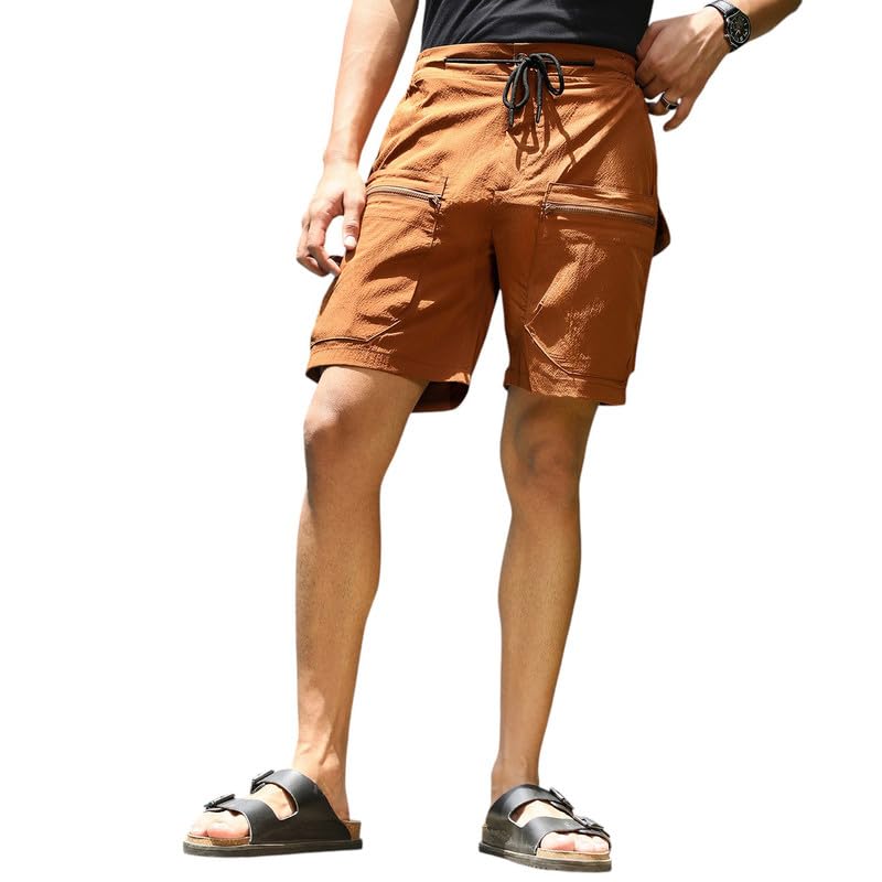 cahoot Men Shorts, Textured Design with Practical Pockets, Durable Polyester Blend & Medium Stretch Fabric for Casual & Athletic Summer Wear, Brick Brown-picture-26