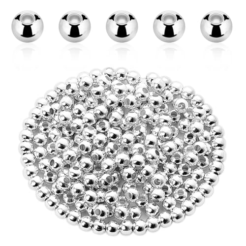 Perles en argent pour la fabrication de bijoux, lot de 200 perles d'espacement rondes de 4 mm plaquées argent, perles d'espacement métal avec trou pour la...