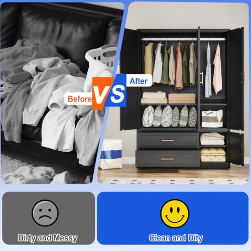 Image of GAIOUS Metal Armoire Wardrobe Closet, Freestanding Clothing Storage Cabinet