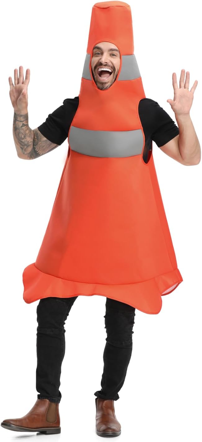 Seasons Construction Cone Costume for Man, Funny Traffic Cone Halloween Costume for Adult
