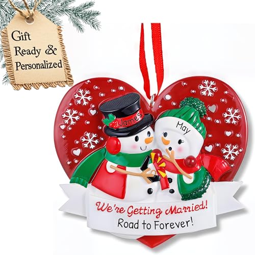Engagement Ornament 2025 Personalized | Snowman Couple Heart Our First Christmas Engaged Ornament 2025 Engagement Gifts for Couples First Engaged Christmas Ornaments for Bride to Be Proposal Memory