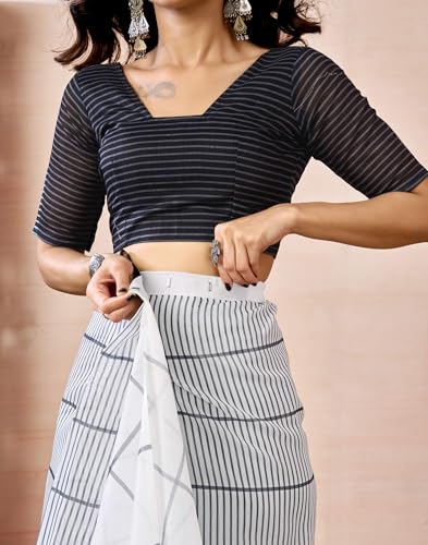 Image of SIRIL Women's Printed Chanderi Cotton One Minute Ready to Wear Saree with Unstitched Blouse Piece