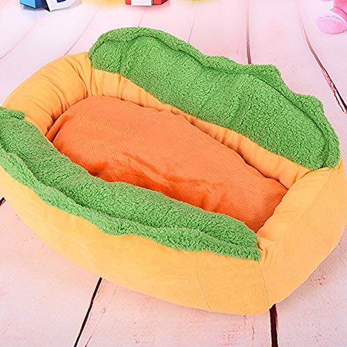 Enhome Hundebett für Katzen und Hunde mit Plüsch, Deluxe Rund in Hot Dog-Form Hundesofa Hundematte weichem rutschfest Katzenbett (63 * 47 * 21 cm,Hamburger)