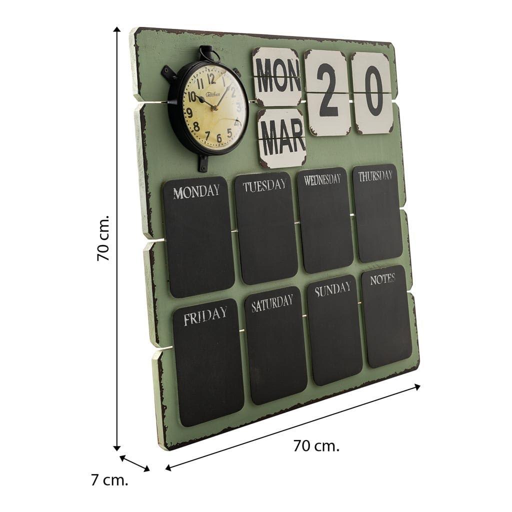 WANDERLUST DECO Tabla Calendario Verde 70x70x7