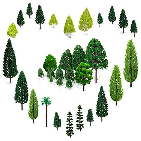 29pcs Mixed Model Trees 1.5-6 inch(4-16 cm), OrgMemory Ho Scale Trees, Diorama Models, Model Train Scenery, Architecture Trees, Model Railroad Scenery with No Stands Cover