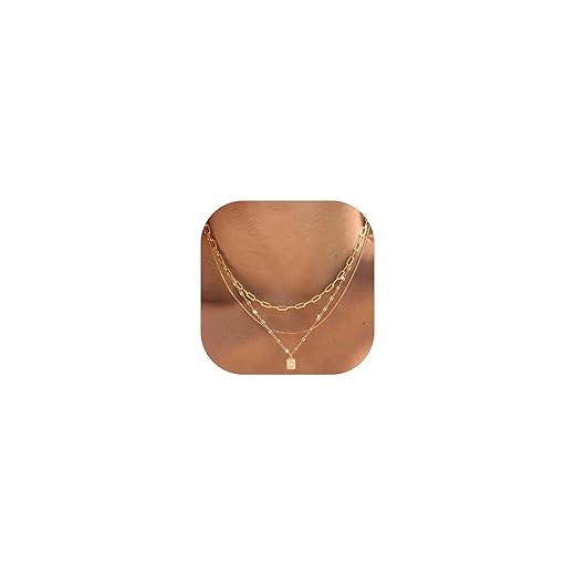 YEEZII Layered Gold Necklaces for Women Trendy, 3 Pcs 14K Gold Plated Choker Paperclip Box Chain Necklace, Stackable Women's Gold Pendant Necklaces Jewelry Set
