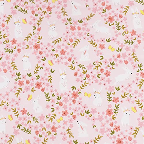 Image of Scientific Sleep Pink Flower Rabbit Bunny 100% Cotton 3 Pcs Twin Bed Sheet Set Kids Toddler Teen, Flat Sheet & Fitted Sheet & Pillowcase Kids Bedding Set (Rabbit Flower, Twin)