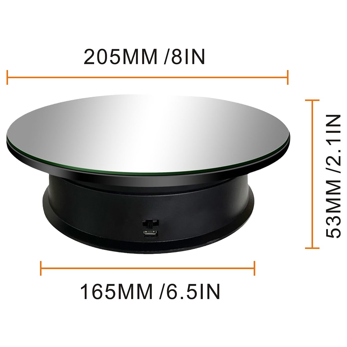 Espositore rotante motorizzato, 20,3 cm/carico 3,0 kg, velocità regolabile a 360 gradi, base girevole per fotografia, gioielli, modelli 3D, batteria/alimentatore USB (nero, copertura specchio)