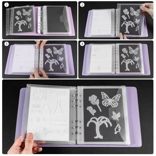 Image of UNIMEIX 12 Pcs Magnetic Sheets for Die Storage with 1 Binder Cover, 2 in 1 Storage Stamp and Die Storage Bags Die Cut Storage Supplies(0.8 mm Thickness, Purple)