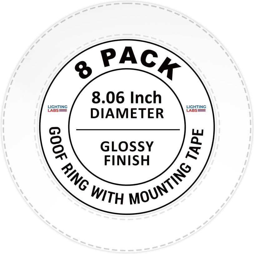 Image of LightLabs Goof Ring Gloss 8 Pack 8.06 inch Diameter for 6 inch Can Includes Tape to Fix Drywall Damage for Flush Mount Recessed Down Lights. Recessed Light Trim Ring Glossy White