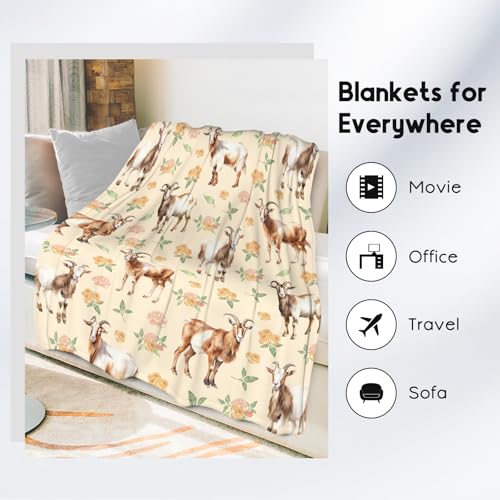 Goat Blanket, Cute Soft Throw Gifts for Grils Boys, Cozy Flannel Throw Blankets for Bed Travel, 50"x60"