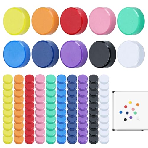 Lot de 100 Aimants Tableau Magnétique Colorés Magnette Aimant Frigo Ronds Colorés Aimants pour Tableau Blanc Ø 20mm,Adaptés aux Réfrigérateurs, Tableaux...