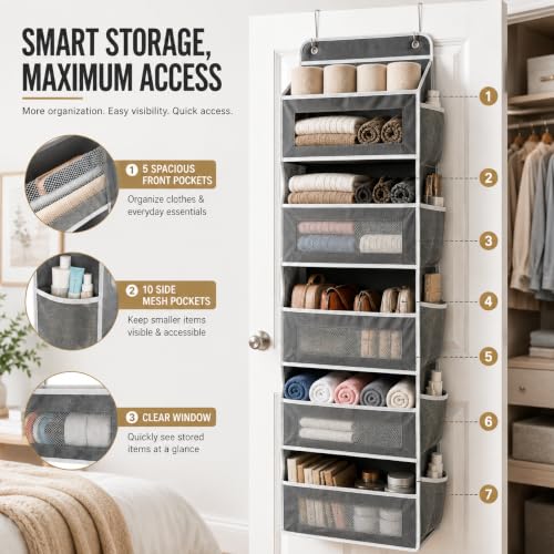 Image of JD FRESH Over the Door Organizer with Large Pockets /Multipurpose Door Storage and Anti-Tilt Hanging Storage for Bedroom /Bathroom, Pantry, Nursery Supplies Organiser