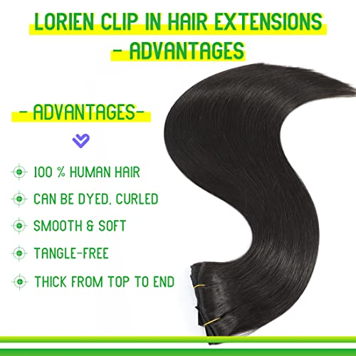 Lorien Clip In Hair Extensions Real Human Hair 100G/3.6Oz Clip Ins 100% Human Hair Extensions Brazilian Remy Human Hair Clip On Hair Extension 8Pcs Per Set With 18Clips Double Weft (18 Inch, #1B Natural Black Color) #TOP1