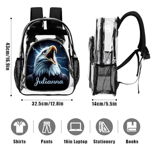 Personalized Lightning Eagle Black Clear Backpack PVC See Through Transparent Backpack with Large Capacity School College Workplace, Back to School Gifts for Boys Girls Kids3