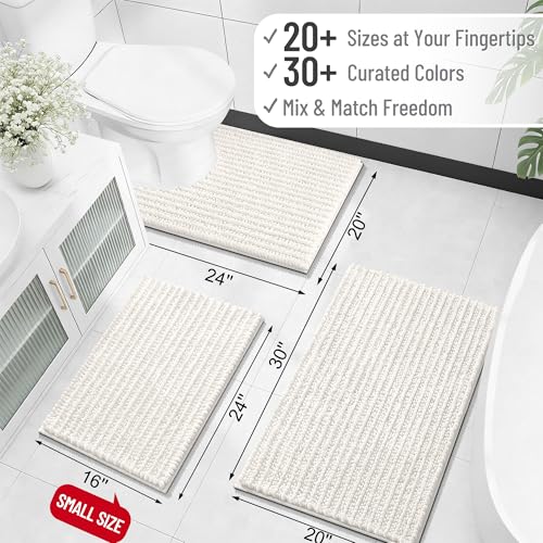 Image of OLANLY Toilet Rugs U Shaped 24x20, Thick Soft and Absorbent Chenille Contour Bath Mat, Non-Slip Rubber Backing, Machine Washable Quick Dry Toilet Mat, Home Decor Accessories, Ivory