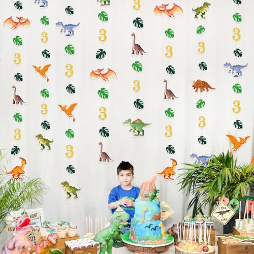 Image of 52Ft Dinosaur Birthday Decorations for Boys - Rex 3rd Dinosaur Birthday Banner Garland Streamers Backdrop Dino Theme Jurassic World Party Decor