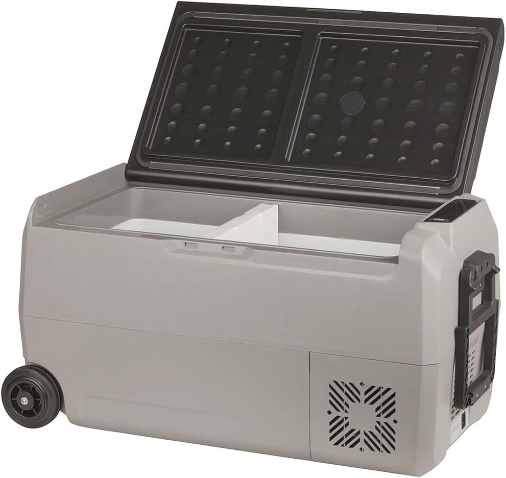 Brass Monkey 36L Dual Zone Fridge/Freezer GH1640 with lid open, showing dual compartments